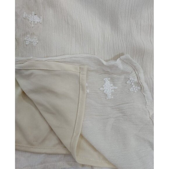 Women's beige offthe-shoulder ruffle jumpsuit with embroidered detail, wide leg - Picture 4 of 7